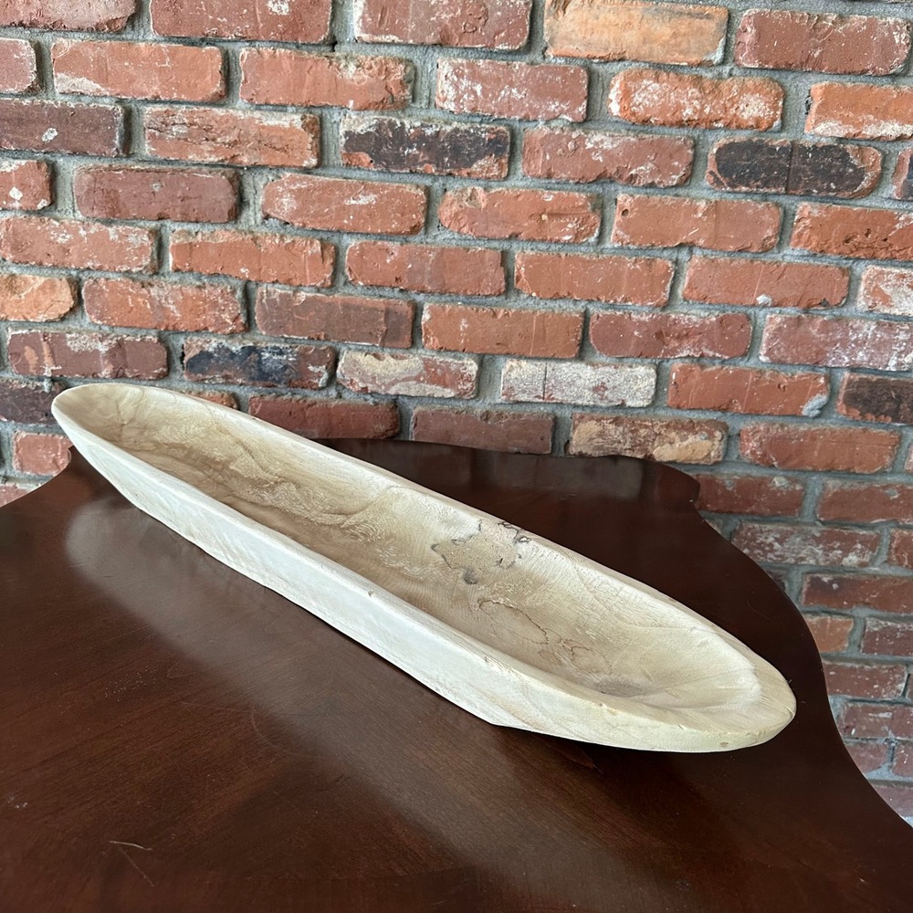 Large Hand Carved Wood Dough Bowl 32" Long Rustic Trencher Centerpiece